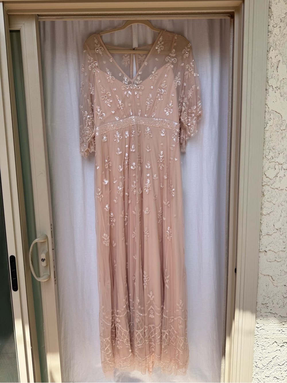Mac Duggal Blush Pink Embellished V-Neck Maxi Gown